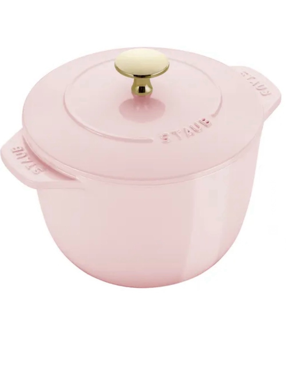 NWT Staub Pink Petite Round 1.5 QT Cast Iron Oven with Gold Knob